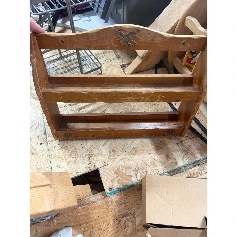Vintage Wooden Eagle Spice Rack 2 Tier Wall Mount Rustic Farmhouse Kitchen Decor